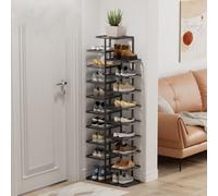 kiss me Multi Tier Shoe Rack,Vertical Shoe Rack Portable Shoe Storage, Easy Assembly Folding Shoe Racks Storage for Small Spaces, Corridors, Bedrooms Living Room Corner (10 Tiers - Matte Black)