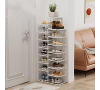 kiss me Multi Tier Shoe Rack,Vertical Shoe Rack Portable Shoe Storage, Easy Assembly Folding Shoe Racks Storage for Small Spaces, Corridors, Bedrooms Living Room Corner (9 Tiers - Cream White)