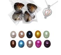 Kiss Me Natural Oyster Pearl With DIY Necklace Making Kit, Cage Locket Cultured Set, Surprise Gift for Wife, Girlfriend, Mother (Love 10PCs/ 7-8mm)