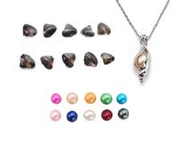 kiss me Natural Oysters With Pearl Inside, Pearl Oysters with DIY Necklace Kit locket Cage Silver Necklace pendant 18'' Gift for Daughter, sister, mom,lover (Conch Necklace, 10PCs/Lot,7-8MM)