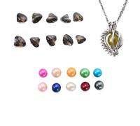 kiss me Natural Oysters With Pearl Inside, Pearl Oysters with DIY Necklace Kit locket Cage Silver Necklace pendant 18'' Gift for Daughter, sister, mom,lover (Ball Necklace, 10PCs/Lot,7-8MM)