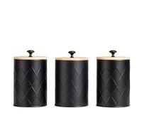Kiss Me Set Of 3 Black Tea Coffee Sugar Canisters With Bamboo Airtight Lids