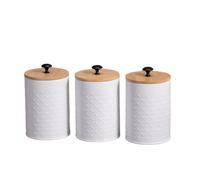 kiss me Set of 3 White Tea Coffee Sugar Canisters,Tea Coffee and Sugar Canisters Set with Bamboo Airtight Lids,Storage Jars Coffee Bean Storage Jar,Decorative Kitchen Food Storage