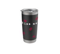 Kiss Me Typewriter Font with Red Lipstick Romantic Valentine Stainless Steel Insulated Tumbler
