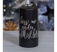 Kiss Me Under The Mistletoe Pillar Candle 6 - Black