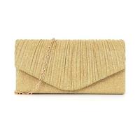 Kiss me Women Clutch Purse Glitter Pleated Envelope Evening Bag Elegant Ladies Shoulder Bag for Wedding Bridal Prom Cocktail Party (Gold)