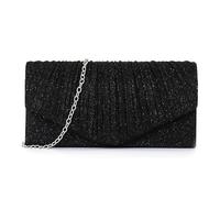 Kiss me Women Clutch Purse Glitter Pleated Envelope Evening Bag Elegant Ladies Shoulder Bag for Wedding Bridal Prom Cocktail Party (Black)