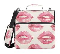 Kiss Me Women's Mouth Watercolor 3 Rings 3.8cm Binder With Extra Pockets With Handle And Removable Shoulder Strap, Waterproof Document Storage Bag For Middle School