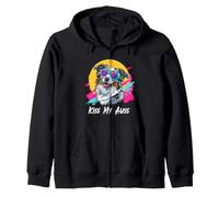 Kiss My Auss 80s 90s Blue Merle Australian Shepherd Lover Zip Hoodie