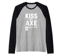 Kiss My Axe Funny Lumberjack Raglan Baseball Tee