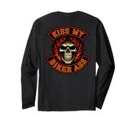 KISS My Biker Ass (Art On Back) Funny Biker Patch Gang Skull Long Sleeve T-Shirt