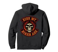 KISS MY BIKER ASS (Art On Back) Funny Biker Patch Gang Skull Pullover Hoodie