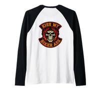 KISS My Biker Ass (Art On Back) Funny Biker Patch Gang Skull Raglan Baseball Tee