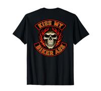 KISS My Biker Ass (Art On Back) Funny Biker Patch Gang Skull T-Shirt