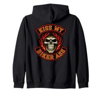 KISS MY BIKER ASS (Art On Back) Funny Biker Patch Gang Skull Zip Hoodie