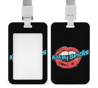 Kiss My Bricks Badge Holder Hard Plastic Card Case with Lanyard for Offices ID Driver Licence