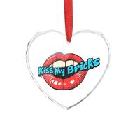 Kiss My Bricks Hanging Decoration Glass Heart Ornament Christmas Tree Pendant Happy Engagement Gift for Wedding