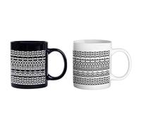 Kiss My Whole Ass Coffee Mug, 11oz Ceramic Mug with Sideways Hidden Message & Geometric Pattern, Funny Cryptic Gift for Office or Home Use (Black + White 2 Pieces)