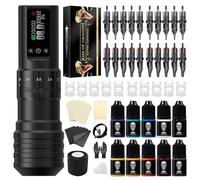 Kiss of Dragon Wireless Tattoo Machine Kit, Rotary Adjustable Stroke, Complete Beginner Kit with 1600 mAh Battery, Black, Adult