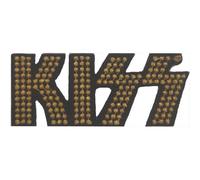 KISS Patch Gold Studded Band Logo Official Black Woven Iron On 40 x 95mm One Size