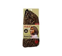 Red by Kiss Premium Satin Lined Rain Cap, 100% Waterproof Hair Protection, Adjustable Strap, Packable Pouch Included, X-large/Leopard, One size
