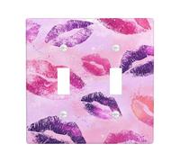 Kiss Print Light Switch Cover Plates/Outlet Covers, Peach and Violet Lip Patterns for Bedroom Decor, Thermoplastic Wall Plates, Standard Size Double Toggle