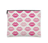 Kiss Print Makeup Bag, Peach Lips Cosmetic Travel Pouch for Women, Portable Small Canvas Zipper Organizer, Perfect Choice for Birthday or Valentine's Day, Peach, 7x9 Inch, Kiss Print