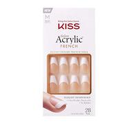 KISS Salon Acrylic French Collection, Je T'aime, Medium Length Square Fake Nails Includes 28 False Nails, Nail Glue, Nail File, and Manicure Stick