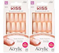 KISS Salon Acrylic Natural Collection, Strong Enough, Long Length Square Fake Nails Includes 28 False Nails, Nail Glue, Nail File, and Manicure Stick (Pack of 2)