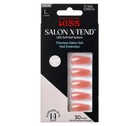 KISS Salon X-tend Glue On Nails, Flowers, Medium Pink, Long Size, Coffin Shape, 34 Ct.