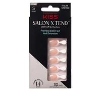 KISS Salon X-tend Glue On Decorated Nails, Nonsense, Light White, Short Size, Almond Shape, 34 Ct.