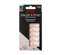 KISS Salon X-tend Glue On Decorated Nails, Nonsense, Light White, Short Size, Almond Shape, 34 Ct.