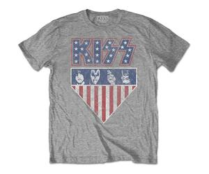 Kiss T Shirt Stars and Stripes Band Logo Official Mens Grey L