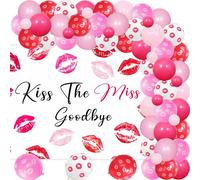 Kiss the Miss Goodbye Bachelorette Decorations, Hot Pink Balloon Garland Arch Kit with Kiss the Miss Goodbye Backdrop for Hen Party Bridal Shower Night Games Party