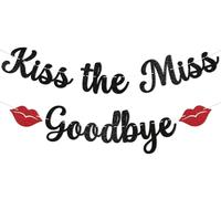 Kiss The Miss Goodbye Banner - Miss to Mrs Bachelorette Hen Party Decorations Bridal Shower Engagement Party Valentines Galentines Decorations Black Glitter