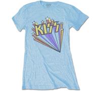 KISS T Shirt Stars Vintage Band Logo new Official Womens Skinny Fit Light Blue