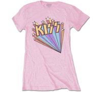 Kiss T-shirt Stars – Vintage Band Logo, Skinny Fit, Short Sleeves – Pink Small