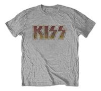 (XL, Grey) Kiss T Shirt Vintage Classic Band Logo distressed new Official Mens Grey