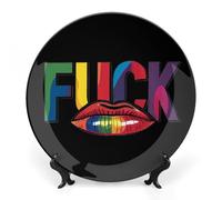 Kiss Whoever The Fuck You Want Ceramic Decorative Plates for Display Ornaments with Stand for Kitchen Home Decor 8inch