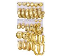 KISS WIFE Gold Chunky Earrings for Women, Hypoallergenic Lightweight Hoops, Pearl Stud Twist Heart Round Dangle Earring Packs Jewelry Gifts for Women, M, Metal, No Gemstone