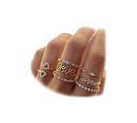 KISS WIFE Gold Stackable Moon Star Knuckle Rings Set for Women, Boho Dainty Lightweight Stacking Rings, Vintage Midi Rings Pack, Trendy Jewelry, 78 cm, Metal, No Gemstone