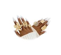 KISS WIFE Golden Adjustable Statement Ring Set, 6 Pcs Chunky Vintage Boho Stackable Rings with Floral Twisted Textured Geometric Hollow-out Patterns, Trendy Fashion Jewelry Gift