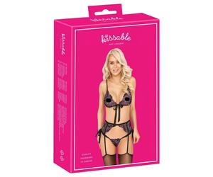 Kissable - Pink and Purple Embroidered Bra Set (Black) - L/XL