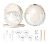 KISSBOBO Electric Breast Pump, Wearable Electrical Pump, Hands Free 19 Levels 4 Modes, Leak-Proof Design, 320mmHg Strong Suction, Low Noise Breasts Pumps (Beige 2 pcs)