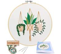 KISSBUTY Full Range of Embroidery Starter Kit with Pattern, Cross Stitch Kit Including Embroidery Fabric with Plant Pattern, Bamboo Embroidery Hoop, Color Threads and Tools Kit (Epipremnum Aureum)