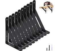 KissDate 15cm Triangle Shelving Brackets - 10 Pack, 90 Degree Angle Wall Mounted Stainless Steel Shelf Support Frame Black