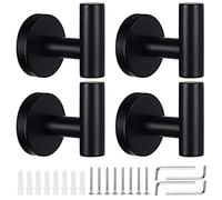 KissDate 4 Pack Towel Hooks, Wall Coat Hook Bathroom Matte Black Robe Hook SUS 304 Stainless Steel Heavy Duty Door Hanger Clothes Cabinet Closet Sponges Hook Shower Robe Hand Hooks for Bathroom