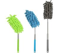 KissDate Microfiber Extendable Hand Dusters Washable Dusting Brush with Telescoping Pole for Cleaning Car, Computer, Air Conditioning, TV and Else Pack of 3 (Blue Green Grey)