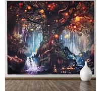 KissDate Tree of Life Tapestry, Psychedelic Forest Fairy Tale Elves Wall Tapestry Hanging, Waterfalls Under Ancient Tree Wall Hanging Nature Home Decorations For Bedroom Dorm Room (150x130cm)