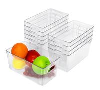 KisSealed 10 Pcs Clear Plastic Storage Bins,Pantry Organizer Bins with Handles Storage Containers Stackable for Kitchen Freezer Cabinet Closet Bathroom Under Sink,9'' L x 5''W x 4.3''H